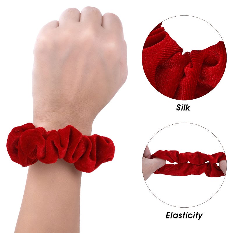 WLLHYF 2 Pcs Red Velvet Hair Scrunchies Large Size Hair Bands Cute Rope Elastic Ties for Girls Women Valentine's Day Gifts Wristband Ponytail Holders Christmas Hair Accessories (Red) - Image 3